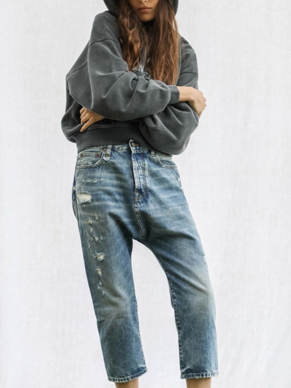R13 Distressed Light Blue Cropped Jeans